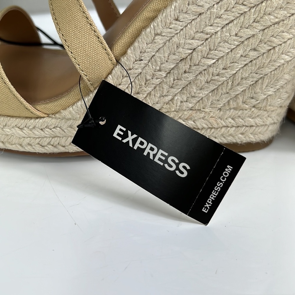 NWT Express Espadrille Wedge 6 Cream Cross Strap - Picture 5 of 12